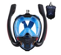 VXDEFP Scuba Diving Tank Set Snorkeling Mask Double Tube Silicone Full Dry Diving Mask Adult Swimming Mask Diving Goggles Self Contained Underwater Breathing(Black Blue,L/XL)