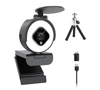 VXDEFP Webcam HD 1080P 60FPS USB Webcam With Ring Light Web Camera With Microphone Privacy Cover Included For Conferencing, Live Streaming, Recording