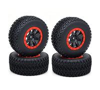 VXELY 110mm RC Car Rubber Tires Wheel Rim Set 1/10 Short Course Truck, for, for ARRMA, SENTON 4X4 550 MEGA XLH 9125, for Traxxas, Slash, for Redcat, for HSP, Rc Car Tyre(7542 red)