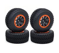 VXELY 110mm RC Car Rubber Tires Wheel Rim Set 1/10 Short Course Truck, for, for ARRMA, SENTON 4X4 550 MEGA XLH 9125, for Traxxas, Slash, for Redcat, for HSP, Rc Car Tyre(7543 orange)
