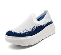 VXGGVX Women's Chunky Platform Sneakers Tennis Running Walking Mesh Shoes Lightweight Breathable Gym Comfort Work Sports Hidden Elevator Shoes, White Blue, 6 UK Wide