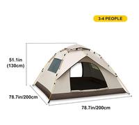 VXOYO Inflatable 2-4 Person 3-Second Auto-Open Waterproof Camping Tent with Carry Bag - 2 Doors & 2 Windows, Silver-Coated 190T Polyester, Size 210x200x135cm, Weight 3kg