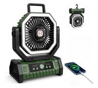Vxoyo Portable Camping Fan 20000mAh With Light, 4 Speeds Tent fan with Remote & Hook, 8H Timer, Auto Oscillation Mode, Rechargeable Desk Fan with Led Light For Outdoor, Tent, Fishing, Office