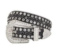 VXRXAL Men Fashion Rhinestone Belt Western Bling Studded Design Leather Diamond Belt for Jeans, Black, S:fits waist size 28''-32''
