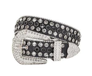 VXRXAL Men Fashion Rhinestone Belt Western Bling Studded Design Leather Diamond Belt for Jeans, Black, S:fits waist size 28''-32''