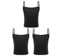 Vxuxlje Girls Cotton Ribbed Camisole Yoga Dance Cami 3 Pack Kids Basic Tank Scoop Neck Undershirt Cropped Vest Black 10-12 Years
