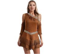 Vxuxlje Halloween Native Cosplay Costumes Women Ancient Greek Warrior Vintage Indian Princess Fancy Dress Up Brown S