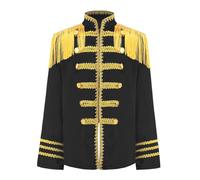 Vxuxlje Kids Sergeant Costume Boys Girls 60s Musician Theme Fancy Dress Long Sleeve Tassel Shoulder Jacket Black 13-14 Years