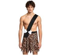 Vxuxlje Men Caveman Costume One Shoulder Leopard Printed Skirt Black S