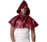 Vxuxlje Men Medieval Cloak Halloween Cosplay Costume Wicca Pagan Hood Hat Adults Gothic Hooded Cape Burgundy One Size