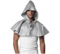 Vxuxlje Men Medieval Cloak Halloween Cosplay Costume Wicca Pagan Hood Hat Adults Gothic Hooded Cape Silver One Size