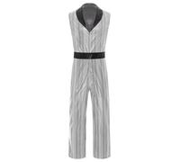 Vxuxlje Men's 70s Disco Outfit One-piece Rainbow Sequin Jumpsuits Halloween Party Dance Costume Silver 3XL