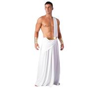 Vxuxlje Mens One Shoulder Strap Roman Toga Costume Ancient Greek Warrior Cosplay Long Skirt with Wristbands White M