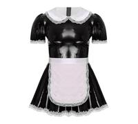 Vxuxlje Mens Sissy Maid Role Play Outfits Doll Collar Leather Dress Crossdresser Servants Costume Black 4XL
