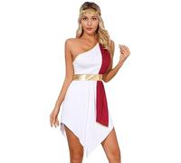 Vxuxlje Women Lady Halloween Ancient Greek Queen Costume Outfits Carnival Roman Egypt Princess Dress Costume Burgundy S