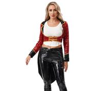 Vxuxlje Women Ringmaster Costume Lion Tamer Costume Halloween Cosplay Fancy Dress Medieval Tailcoat Red S