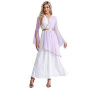 Vxuxlje Women Roma Toga Ancient Greek Costume Halloween Greek Prince Queen Cosplay Costume Lavender XXL