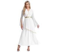 Vxuxlje Women Roma Toga Ancient Greek Costume Halloween Greek Prince Queen Cosplay Costume White 3XL
