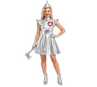 Vxuxlje Women Silver Tin Costume Set Halloween Alien Costume | Halloween Cosplay Tin Costume,Funny Metallic Suit,Cap Sleeve,Full Set Cosplay Dress,Turtleneck,Birthday Gift,Alien Dress Up