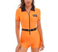 Vxuxlje Womens Prisoner Costume Halloween Cosplay Outfits Convict Temptation Bodysuit Criminal Orange Jumpsuit Orange L