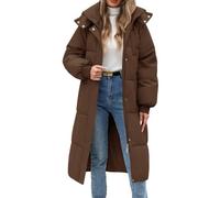 VXVGER Women Long Puffer Coat Winter Warm Hooded Jacket Long Sleeve Parka Full Length Down Coats With Zip, Coffee, M