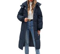VXVGER Women Long Puffer Coat Winter Warm Hooded Jacket Long Sleeve Parka Full Length Down Coats With Zip, Navy Blue, X-Large