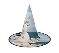 VXXNlnn 1 PC Halloween Hat - Witches Snowman With Seashells Sitting On Sandy Beach (1) Print Decor Party, Cosplay Role Play Festival Carnival Headband for Festive, Easter