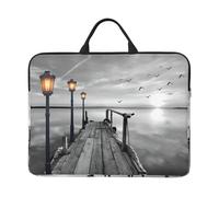 VXXNlnn 14in Black White Beach Pier Print Laptop Case Sleeve Bag - Portable Shoulder Briefcase for Business Travel, Commuting