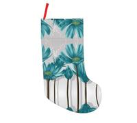 VXXNlnn 18in Christmas Stockings - Teal Grey and White Floral Full-Print Fireplace Hanging Holiday Decoration, Home & Office Decor