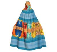 VXXNlnn Adult Halloween Hooded Cloak - Colorful Flip Flops Beach Ball Print Costume Cape for Party, Carnival, Cosplay, and Stage Performances