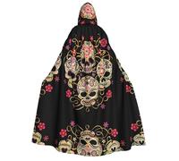VXXNlnn Adult Halloween Hooded Cloak - Day Of The Dead Skull Print Costume Cape for Party, Carnival, Cosplay, and Stage Performances