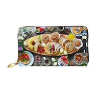 VXXNlnn Beautiful Breakfast Print Leather Wallet â€“ Long Clutch for Women, Thin Bifold Checkbook Wallet with Card Holder, Coin Pocket