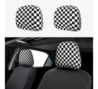 VXXNlnn Black and white checkered Print Car Headrest Cover 2 Pcs - Universal Vans, SUVs, Comfortable, Elastic, Fashionable
