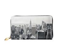 VXXNlnn Black and White New York Print Leather Wallet - Long Clutch for Women, Thin Bifold Checkbook Wallet with Card Holder, Coin Pocket
