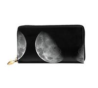 VXXNlnn Black Background Moon Print Leather Wallet - Long Clutch for Women, Thin Bifold Checkbook Wallet with Card Holder, Coin Pocket
