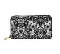 VXXNlnn Black Skull Rose Print Leather Wallet - Long Clutch for Women, Thin Bifold Checkbook Wallet with Card Holder, Coin Pocket