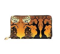 VXXNlnn Black Tree Owl Pumpkin Head Print Leather Wallet â€“ Long Clutch for Women, Thin Bifold Checkbook Wallet with Card Holder, Coin Pocket