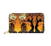 VXXNlnn Black Tree Owl Pumpkin Head Print Leather Wallet - Long Clutch for Women, Thin Bifold Checkbook Wallet with Card Holder, Coin Pocket