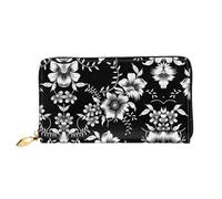 VXXNlnn Black with Flower Print Leather Wallet â€“ Long Clutch for Women, Thin Bifold Checkbook Wallet with Card Holder, Coin Pocket