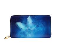 VXXNlnn Blue Starry Butterfly Galaxy Print Leather Wallet â€“ Long Clutch for Women, Thin Bifold Checkbook Wallet with Card Holder, Coin Pocket
