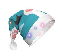 VXXNlnn cat paws Print LED Christmas Hat for Adults - Festive Santa Hat, Soft Plush Winter Holiday Party Headwear