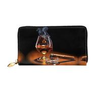 VXXNlnn Cigar and Whiskey Print Leather Wallet â€“ Long Clutch for Women, Thin Bifold Checkbook Wallet with Card Holder, Coin Pocket