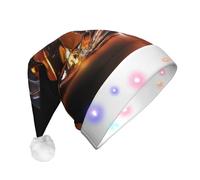 VXXNlnn cigar and whiskey Print LED Christmas Hat for Adults - Festive Santa Hat, Soft Plush Winter Holiday Party Headwear