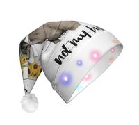 VXXNlnn Cow Sunflower Farmhouse Print LED Christmas Hat for Adults - Festive Santa Hat, Soft Plush Winter Holiday Party Headwear