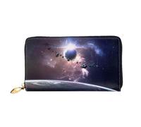VXXNlnn Earth and Moon Print Leather Wallet - Long Clutch for Women, Thin Bifold Checkbook Wallet with Card Holder, Coin Pocket