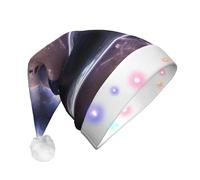 VXXNlnn Earth and Moon Print LED Christmas Hat for Adults - Festive Santa Hat, Soft Plush Winter Holiday Party Headwear