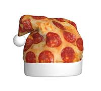 VXXNlnn Festive Christmas Hat for Adults â€“ Unisex Santa Hat with 3D Pizza Pepperoni Print Design, Perfect for Xmas, Holiday Parties