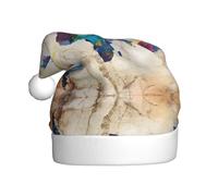 VXXNlnn Festive Christmas Hat for Adults – Unisex Santa Hat with Abstract World Map Print Design, Perfect for Xmas, Holiday Parties