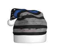 VXXNlnn Festive Christmas Hat for Adults – Unisex Santa Hat with American Thin Blue Line Flag Print Design, Perfect for Xmas, Holiday Parties