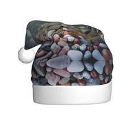 VXXNlnn Festive Christmas Hat for Adults – Unisex Santa Hat with Beach Stone Print Design, Perfect for Xmas, Holiday Parties